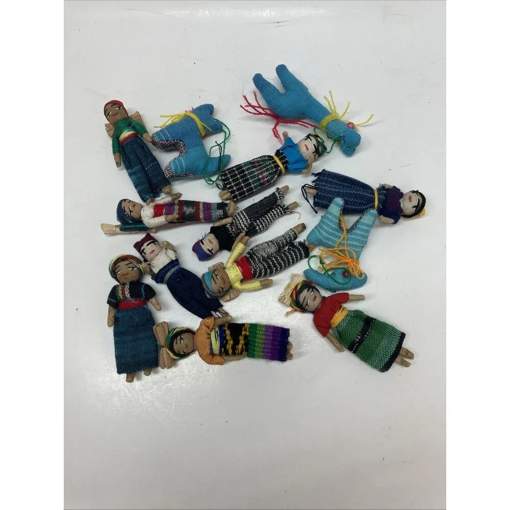 Vintage Handmade 3” inch Guatemalan Worry Dolls Lot 10 Brooch Pins Adorable